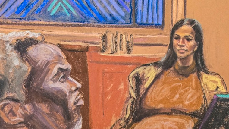 Courtroom sketch - Sean "Diddy" Combs watches as his former girlfriend Casandra "Cassie" Ventura testifies